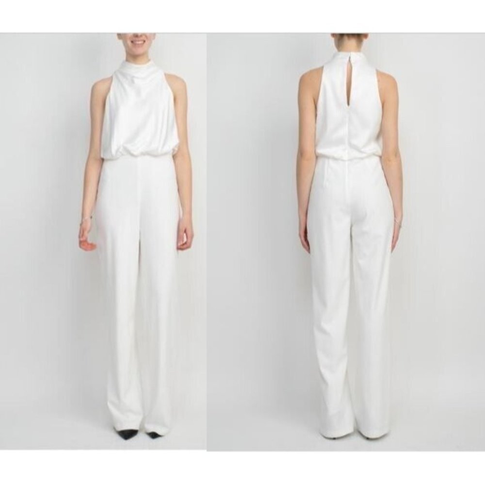 Adrianna Papell Womens Jumpsuit Size 14 Crew Neck Sleeveless Keyhole Back Crepe - Picture 1 of 13
